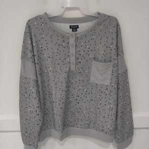 NWT Splendid Womens Henley Long Sleeve Pajama Top Lounge Gray Size L $45 YY027